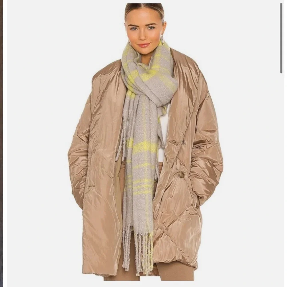 Free People Prep Brushed Plaid Blanket Scarf One Size / Sand Combo